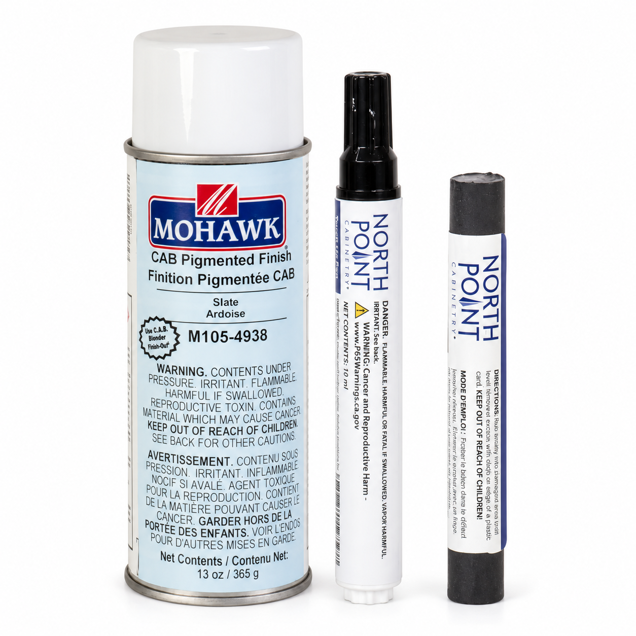Maui Slate Stain touch-up bundle with Slate aerosol spray, matching pen and dark putty stick