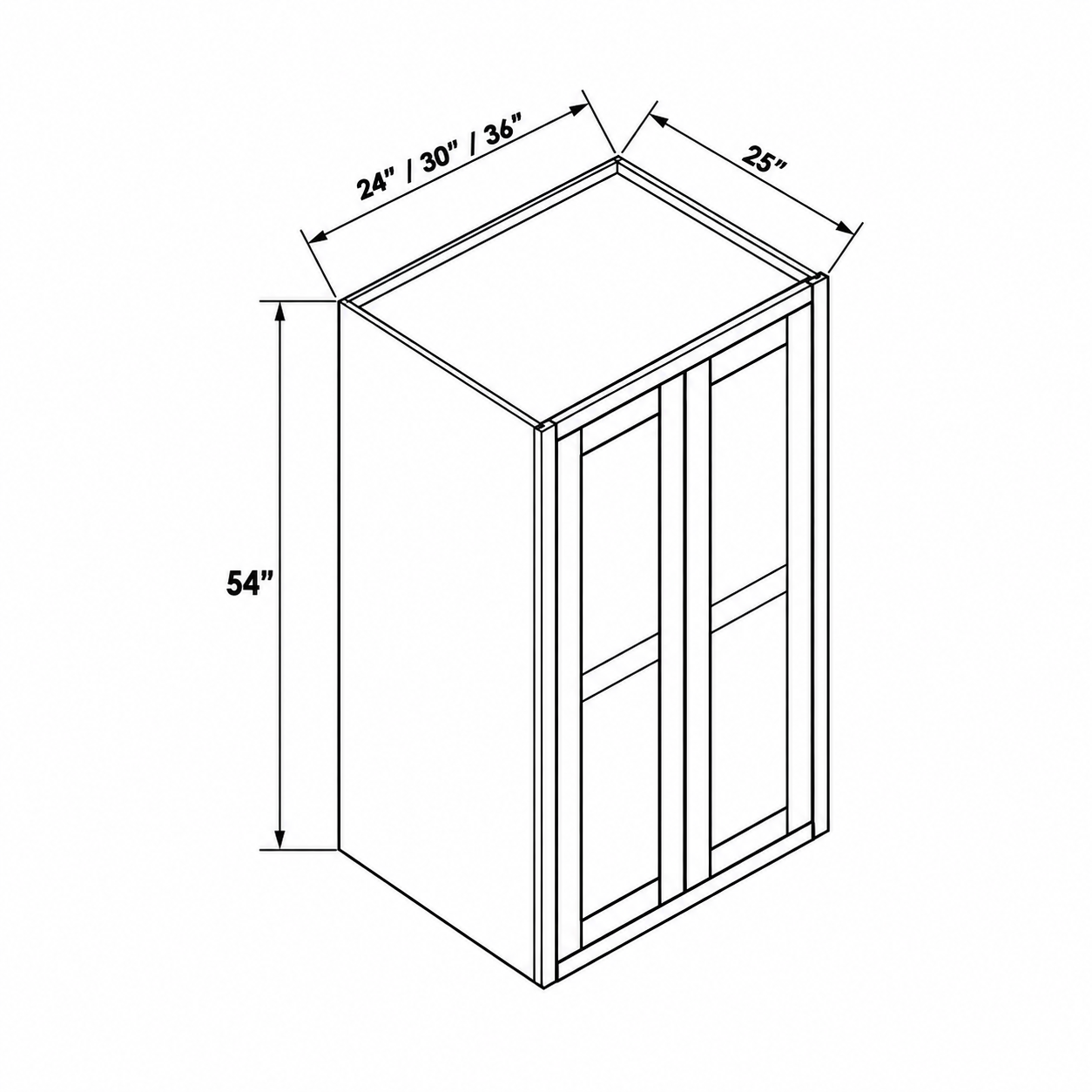 MDI Inset deep wall cabinet dimensions: 24, 30, 36 inches wide, 54 inches high and 25 inches deep