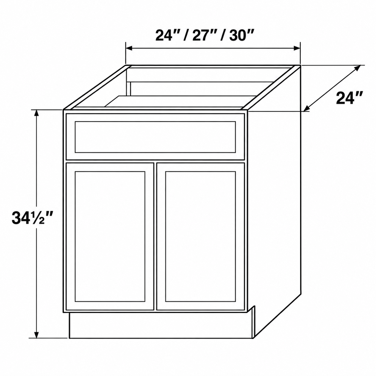 Slim Shaker Base Cabinet – Two Doors and One Drawer – Dimensions
