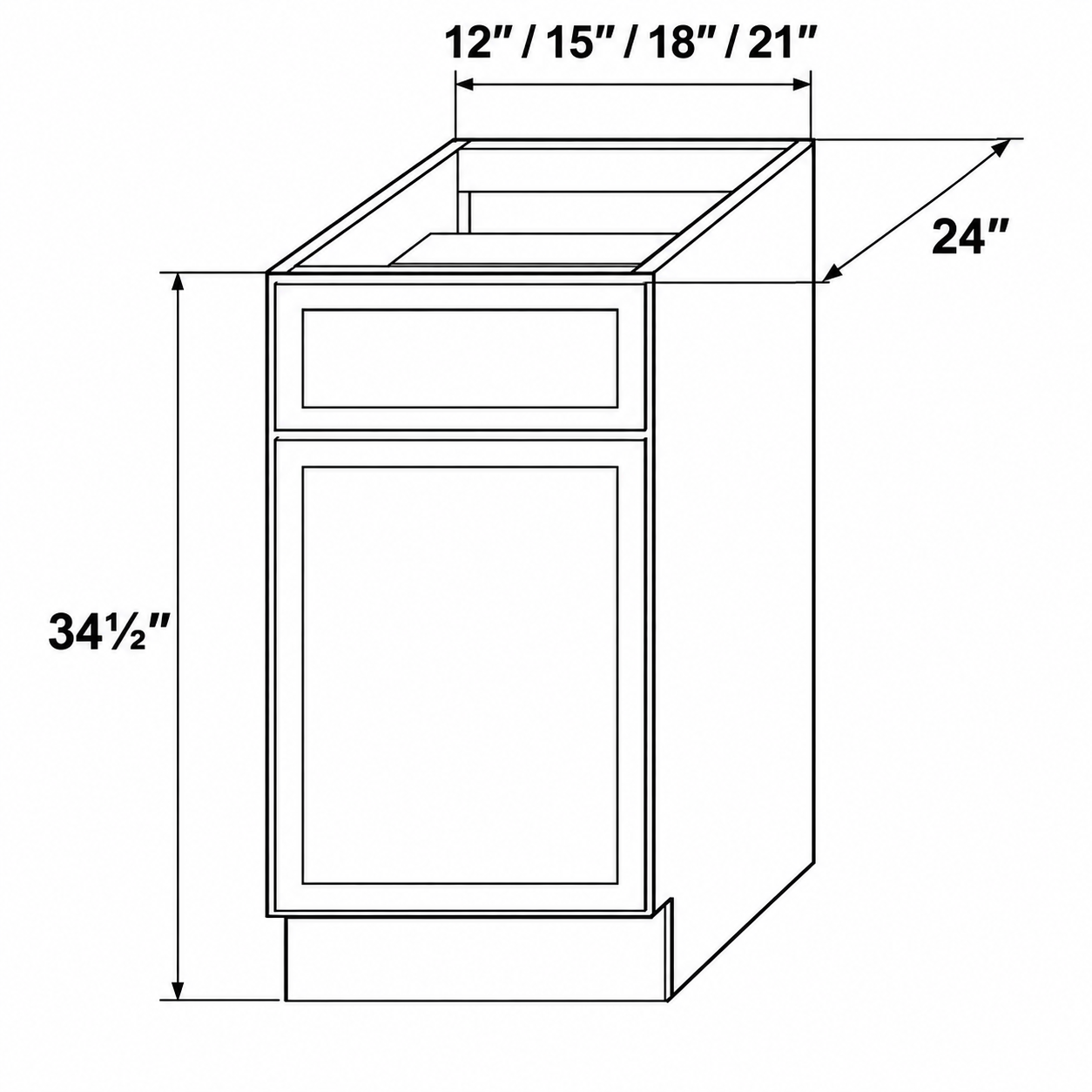 Slim Shaker Base Cabinet – One Door and One Drawer – Dimensions