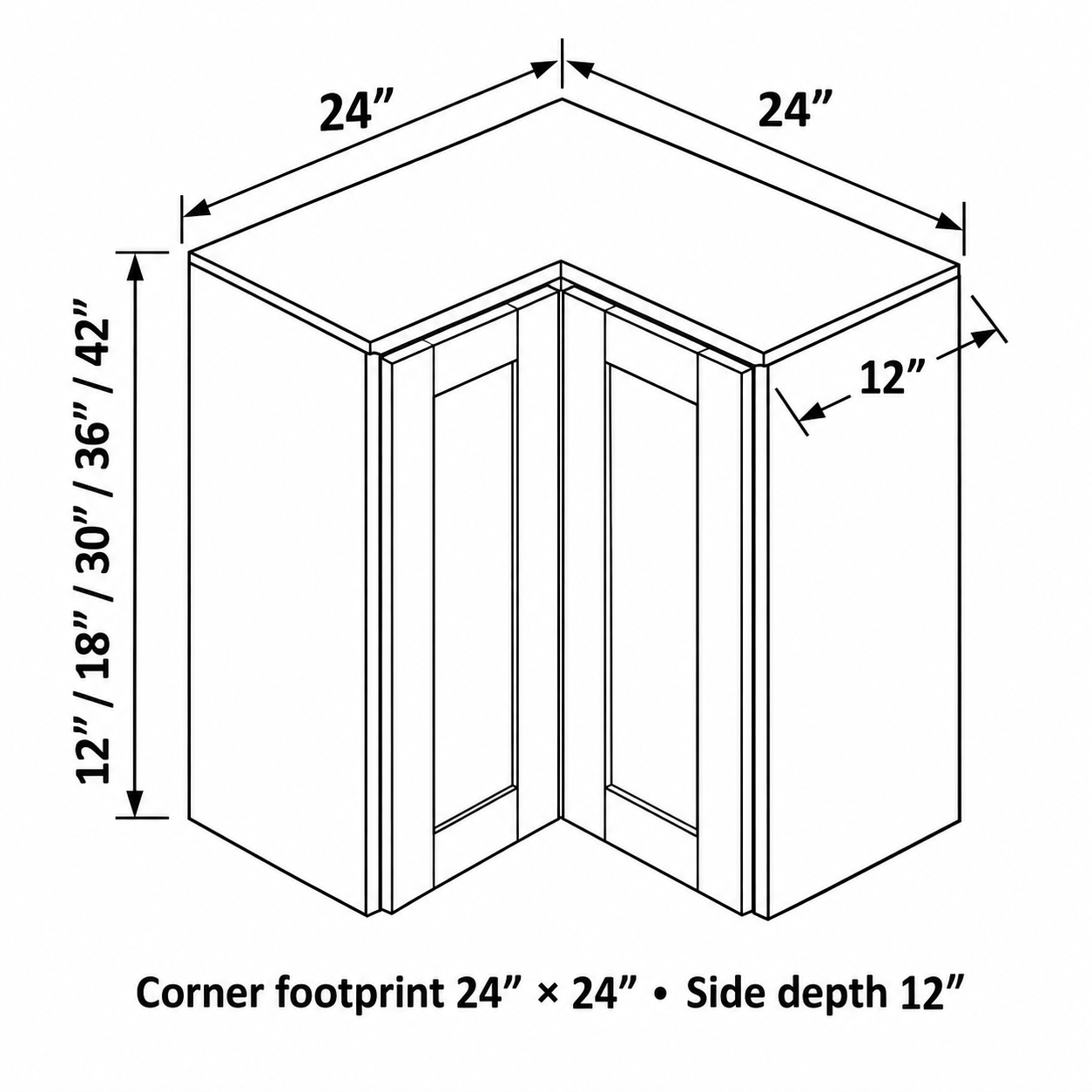 Signature Shaker 24-Inch Easy-Reach Corner Wall Cabinet dimensions and configuration
