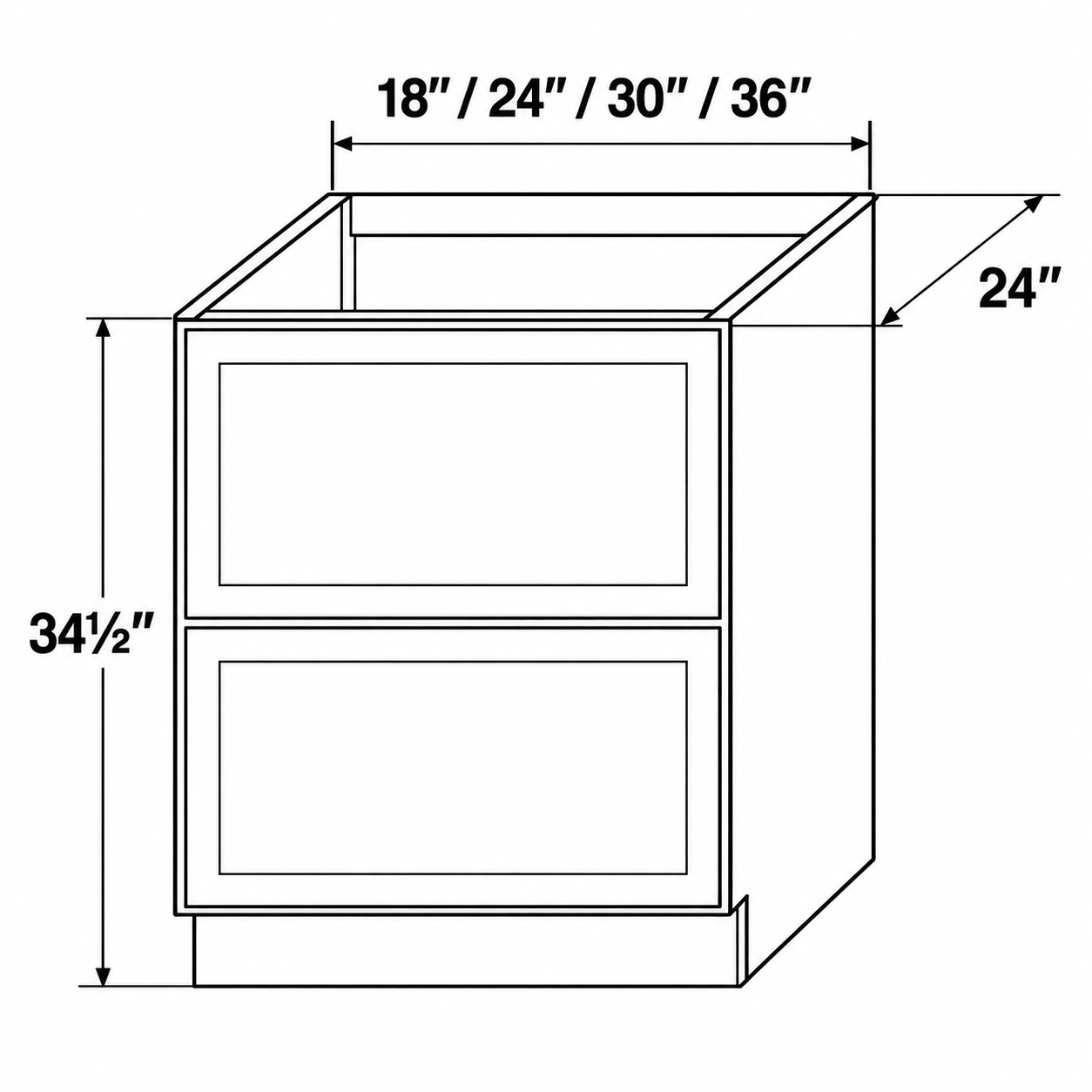 Slim Shaker Two Drawer Base Cabinet - Dimensions.png