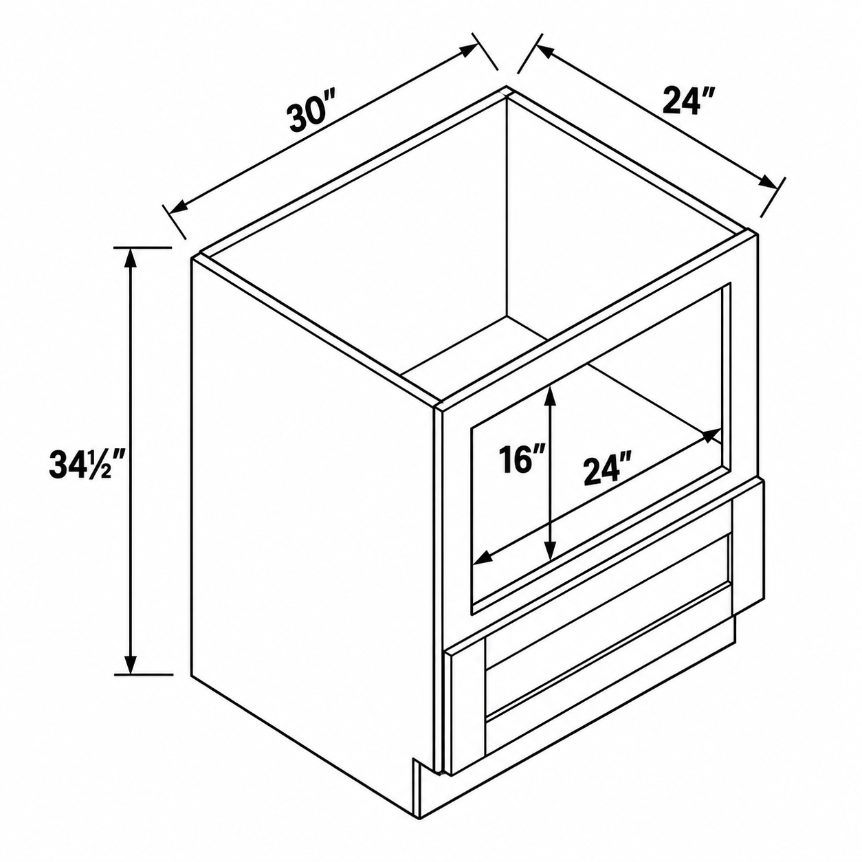 Signature Shaker 30-Inch Microwave Base Cabinet dimensions and configuration