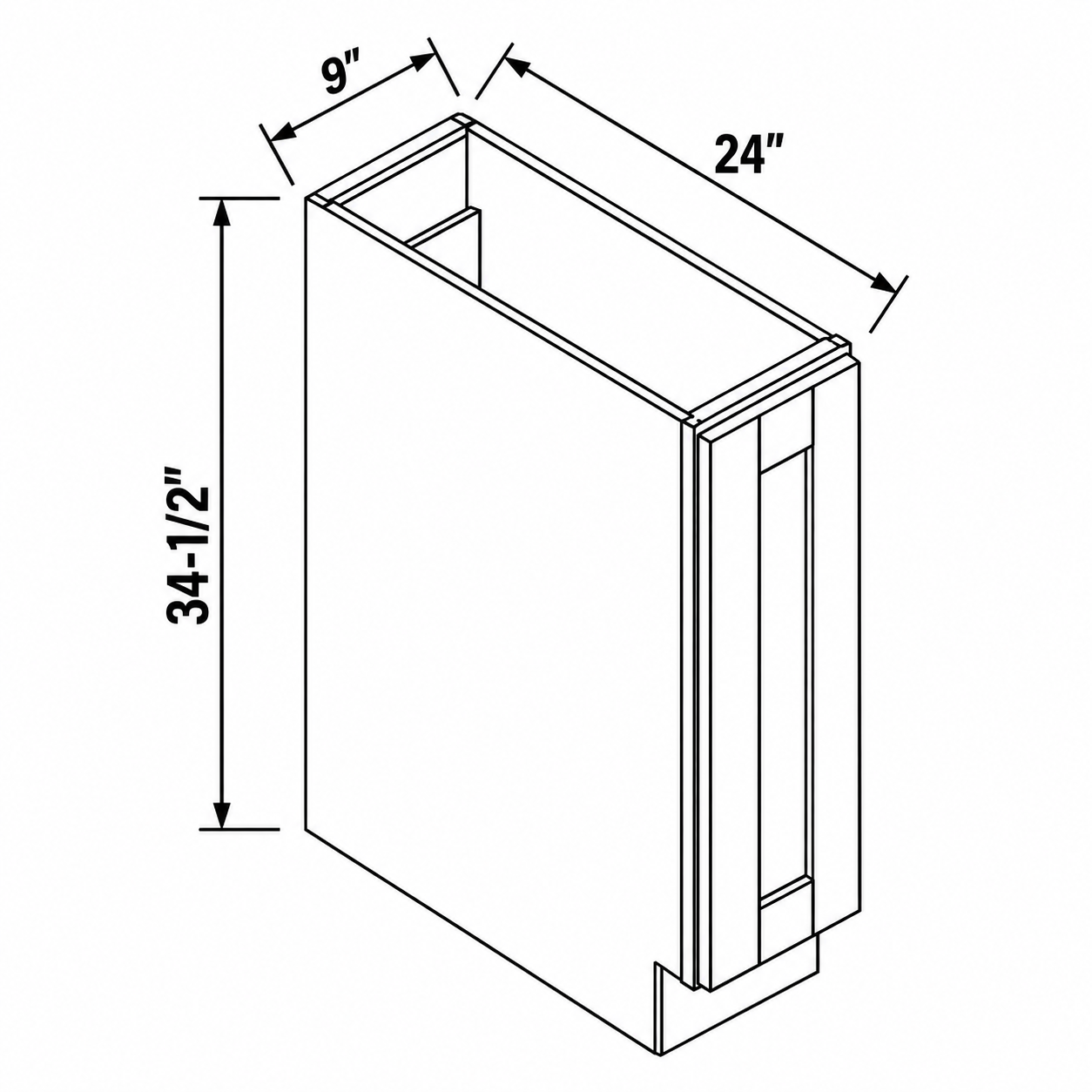 Signature Shaker 9-Inch Spice Rack Base Cabinet dimensions and configuration