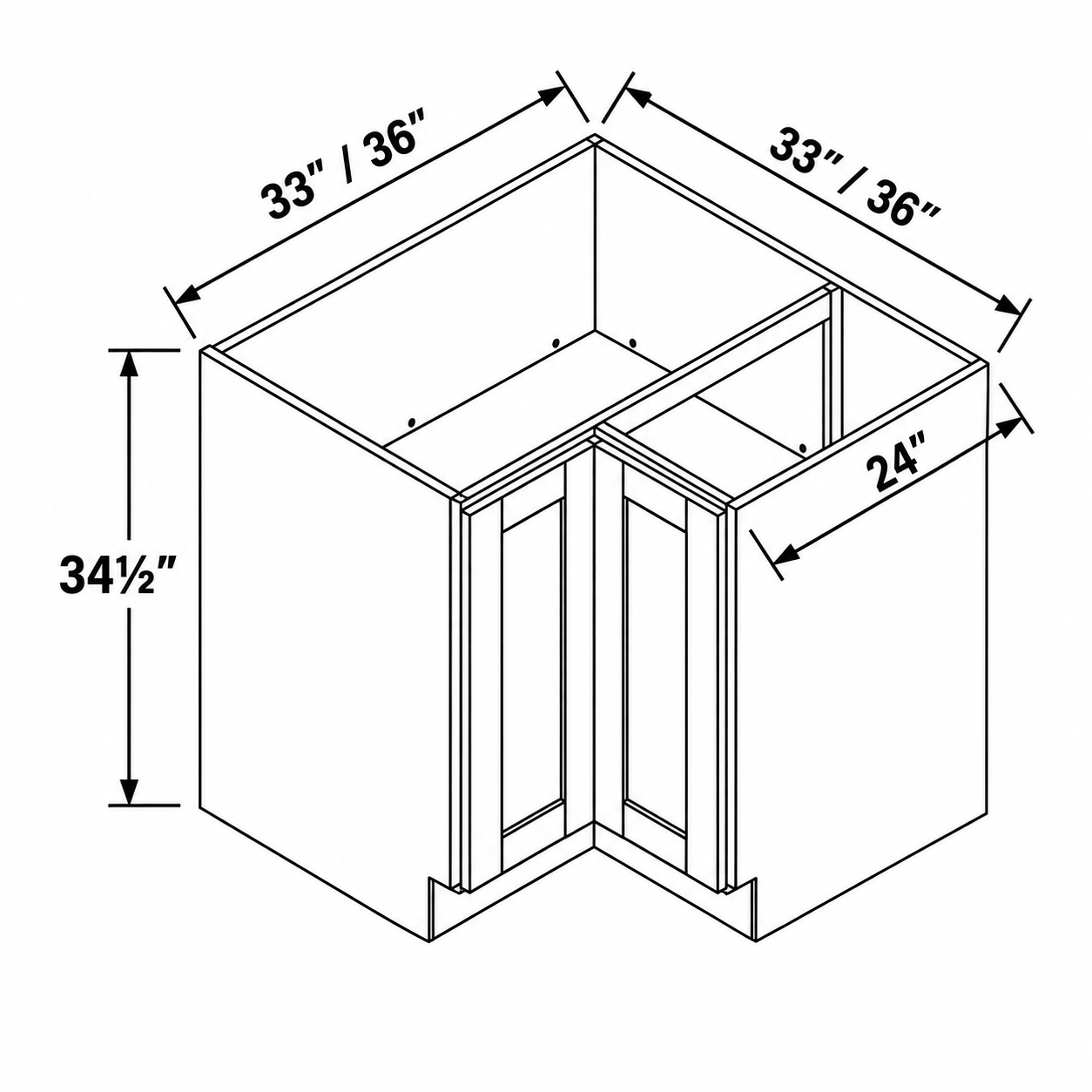 Signature Shaker Easy-Reach Corner Base Cabinet dimensions and configuration
