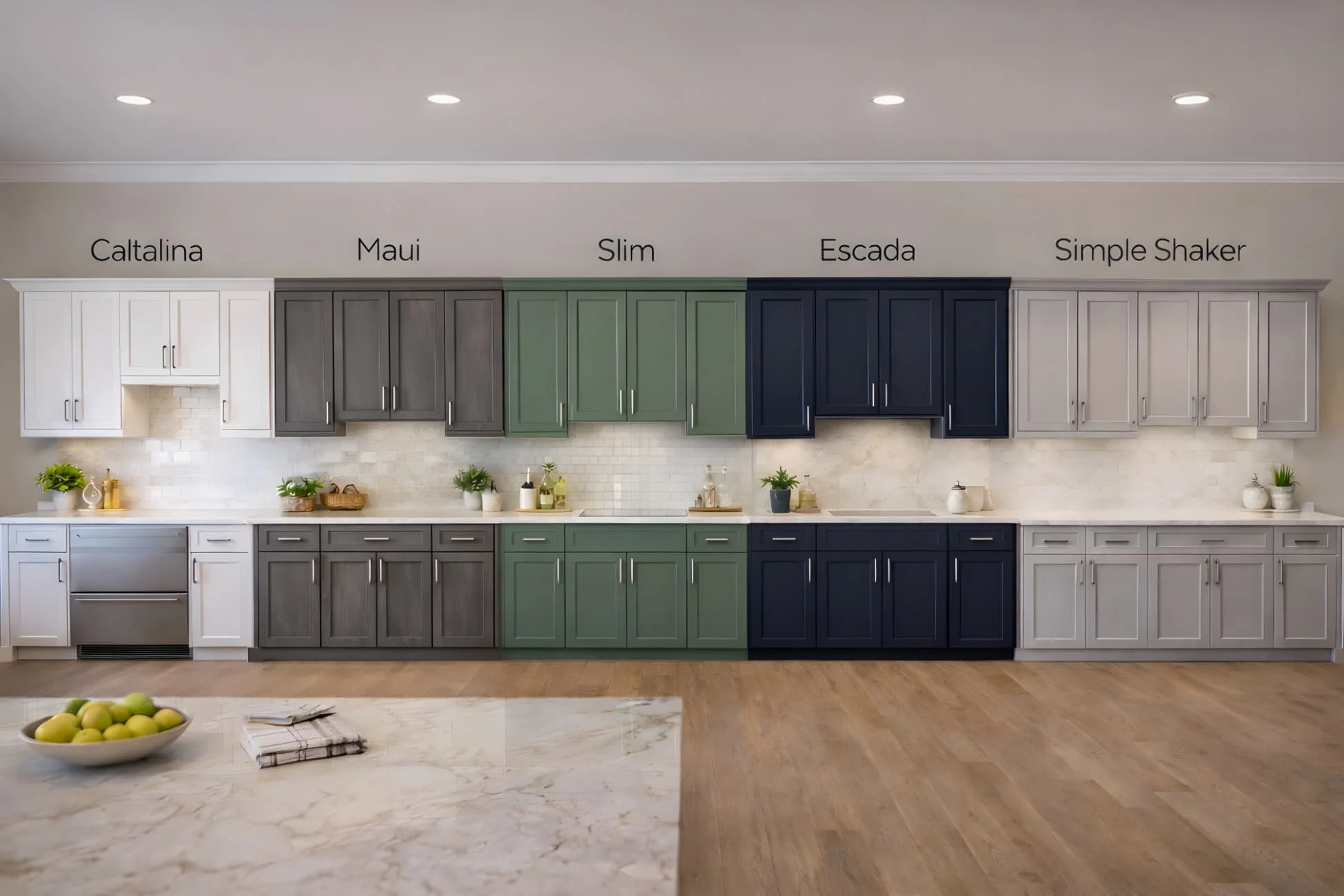 Cabinet collections showcasing shaker and modern cabinet styles for kitchens and bathrooms