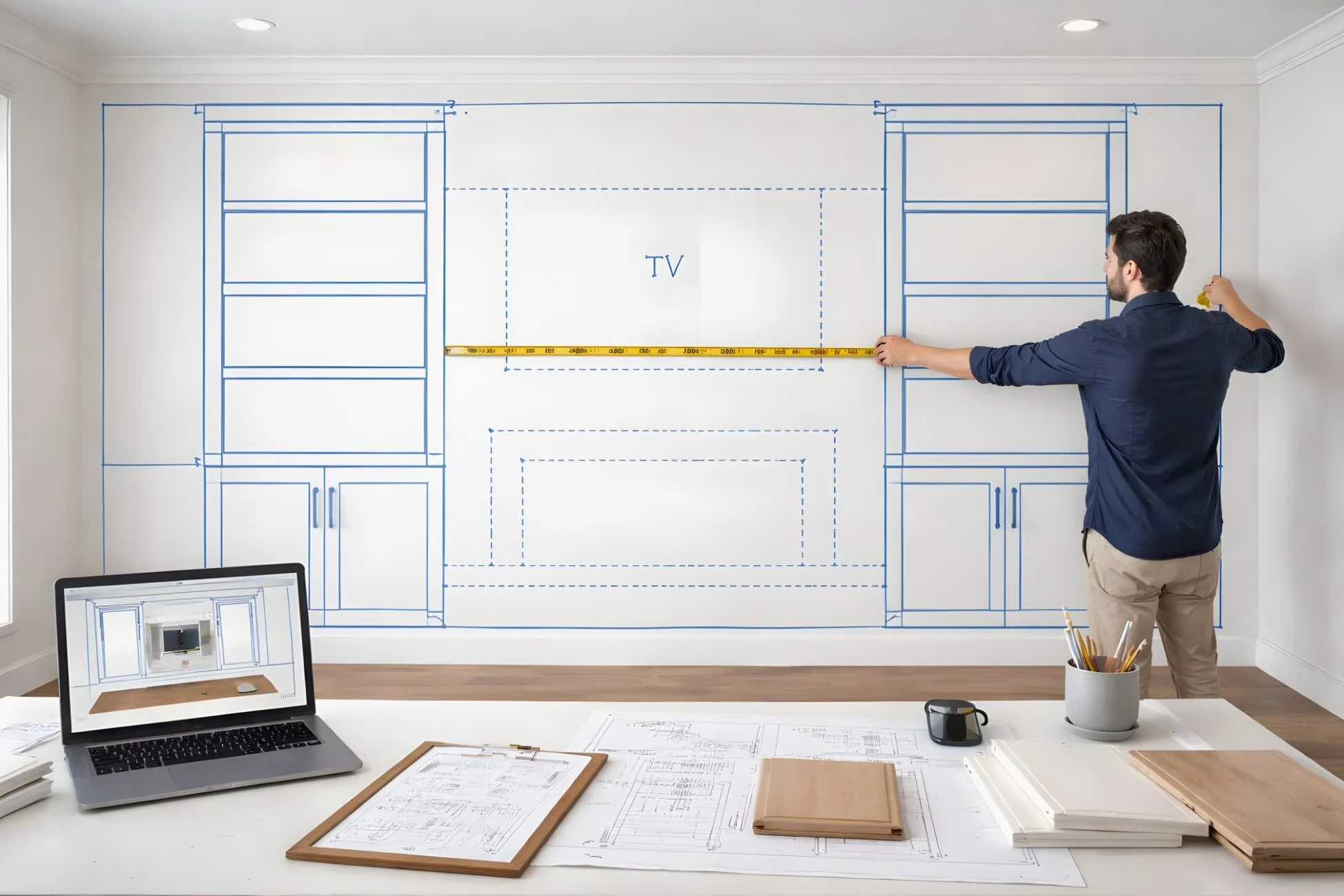 Wall unit design planning and measurement for built-in cabinetry
