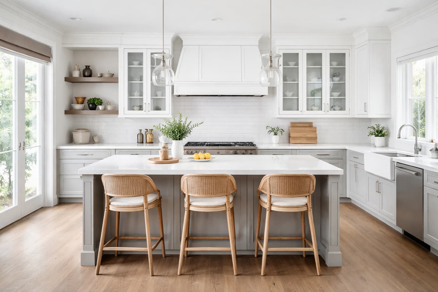 Luxury kitchen showing coordinated cabinet style, finish, island and architectural details