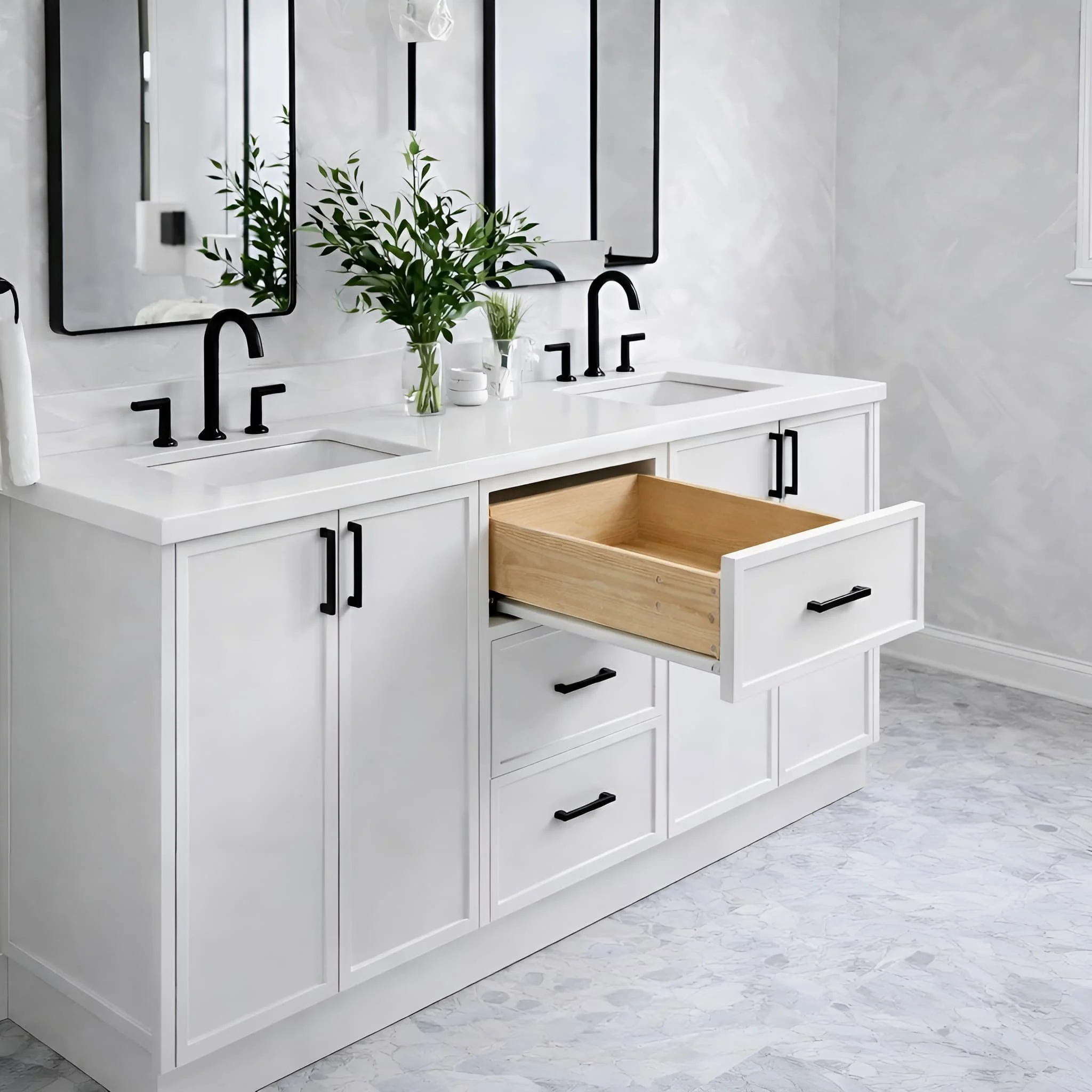 slim shaker bathroom vanity cabinet dovetail drawers soft close hardware
