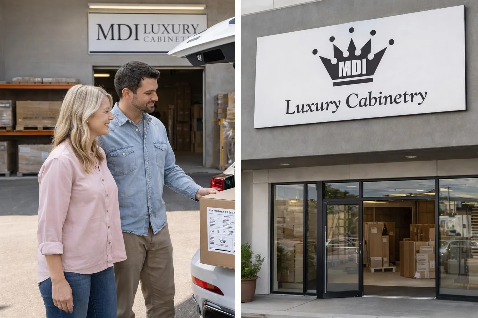 Customer picking up kitchen cabinets from MDI Luxury Cabinetry showroom