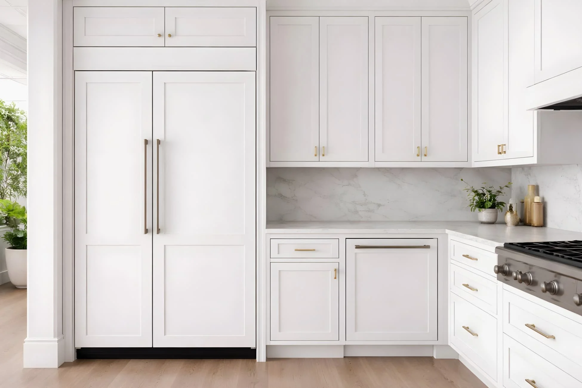 Panel-ready appliances aligned flush with cabinetry using consistent reveal spacing
