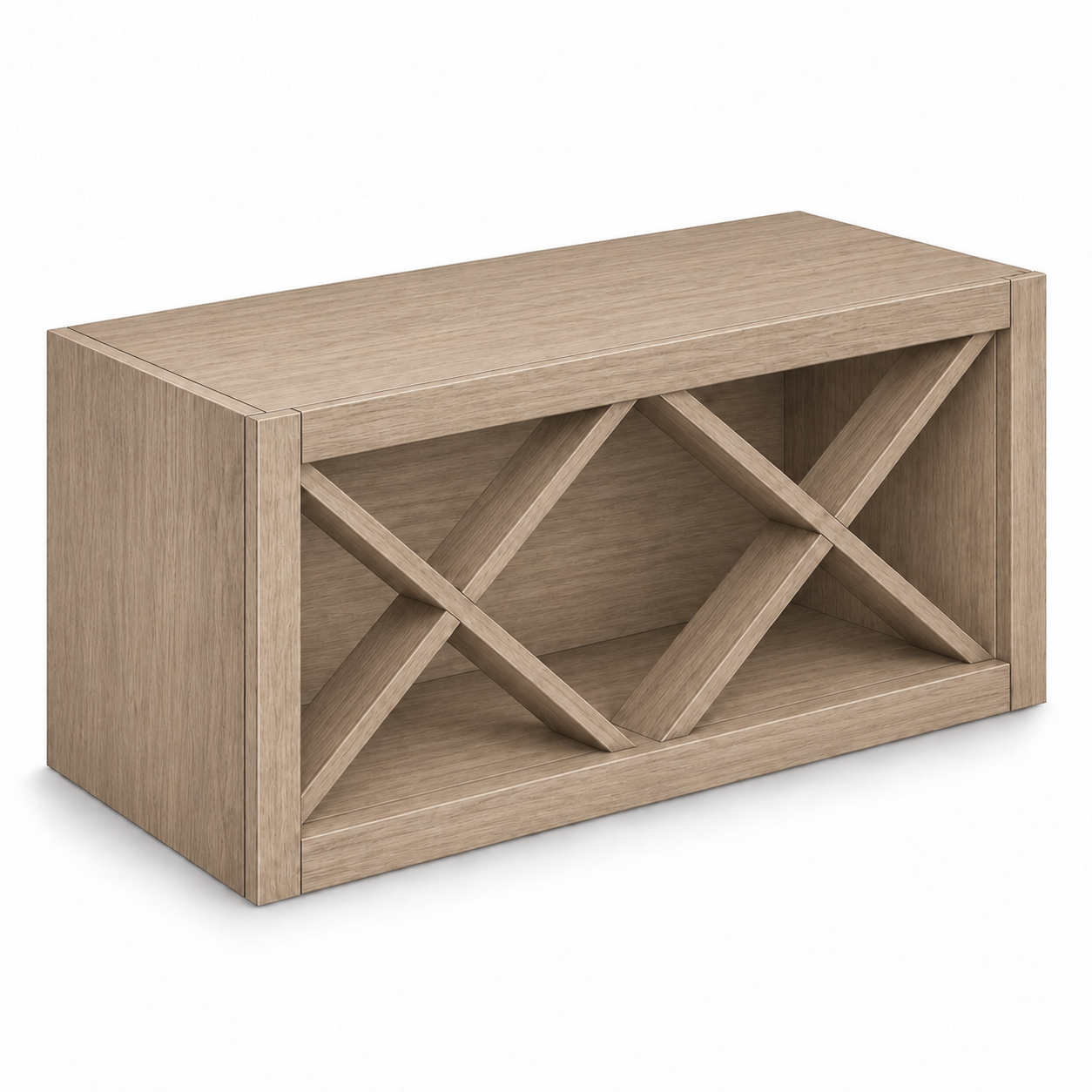 X-divider wine wall cabinet in Cotton Oak — representative configuration