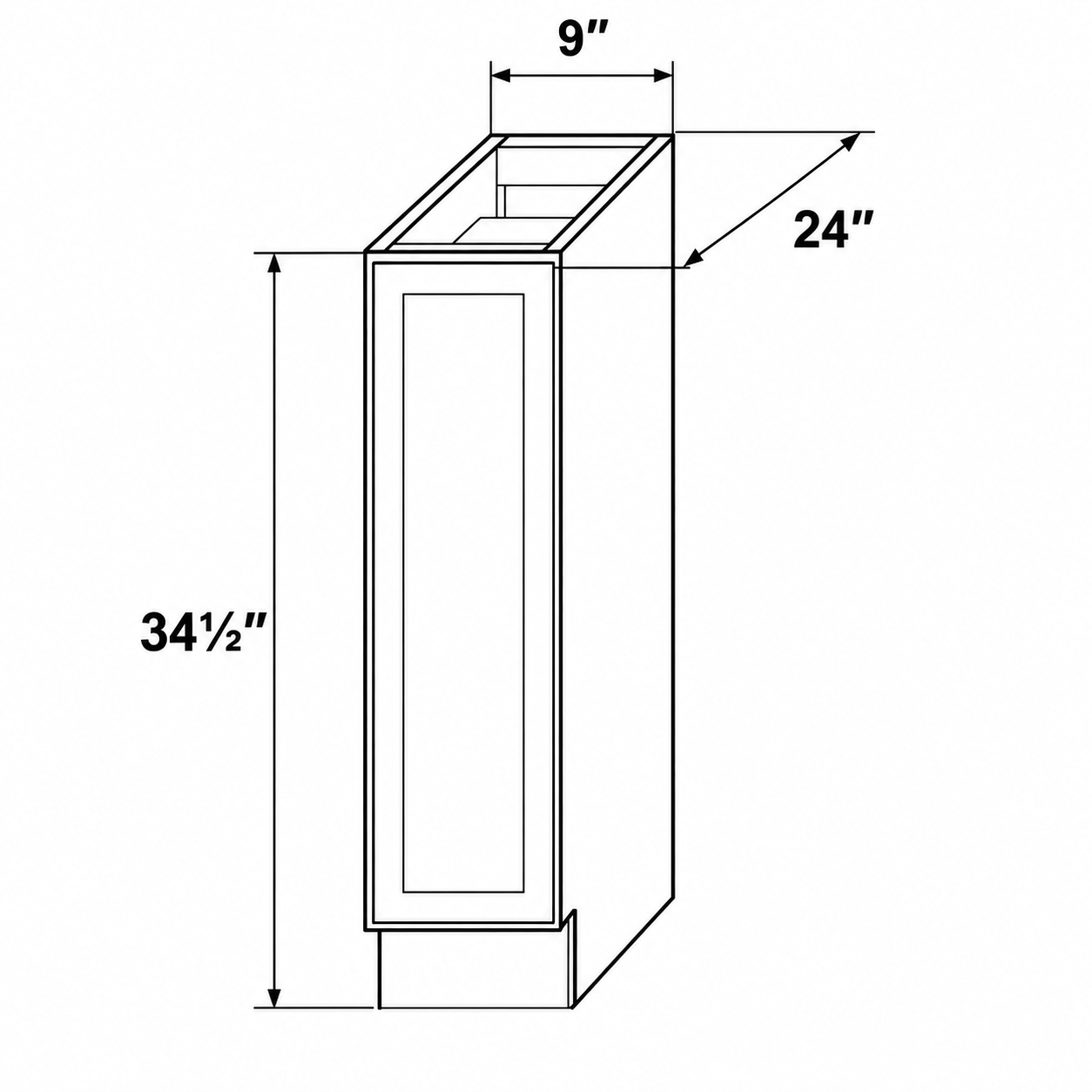 Slim Shaker 9-Inch Tray Base Cabinet – Dimensions