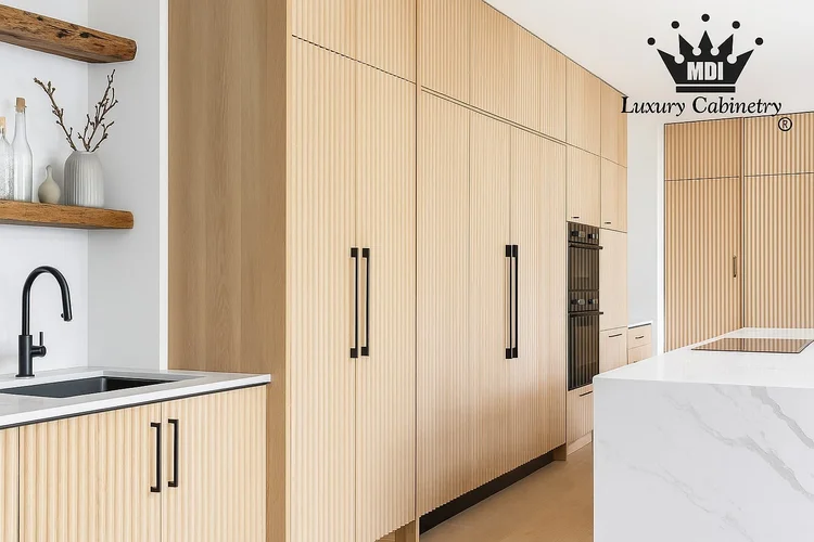 Modern fluted wood cabinetry designed for a refined Snell Isle home