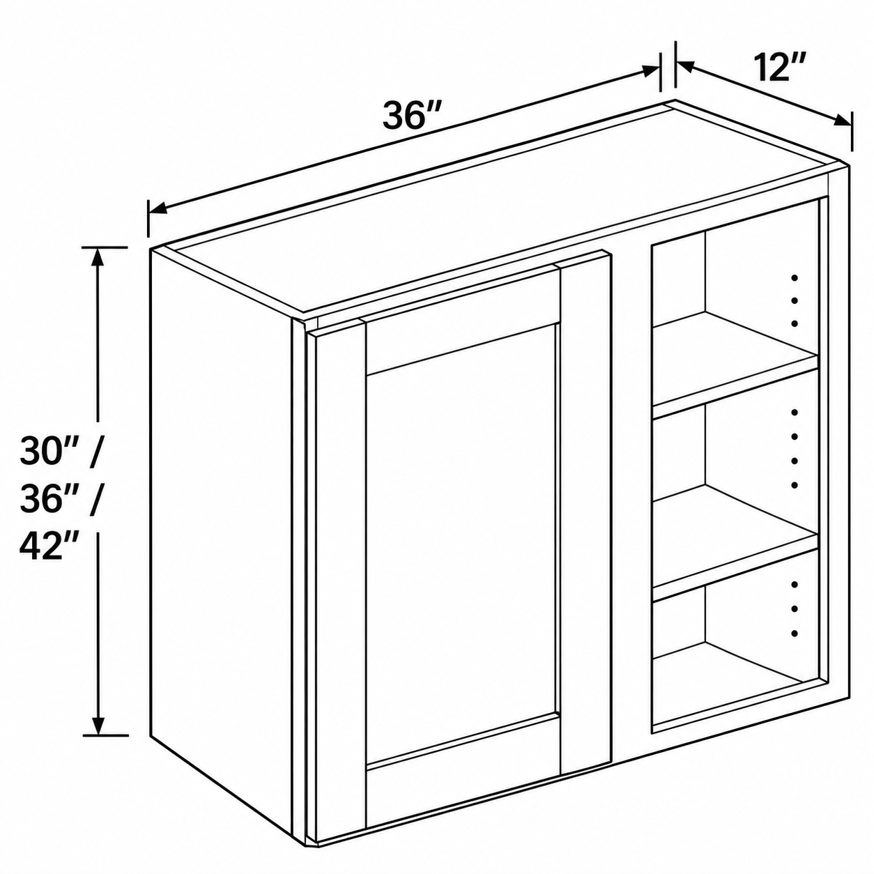 Signature Shaker 36-Inch Blind Corner Wall Cabinet dimensions and configuration
