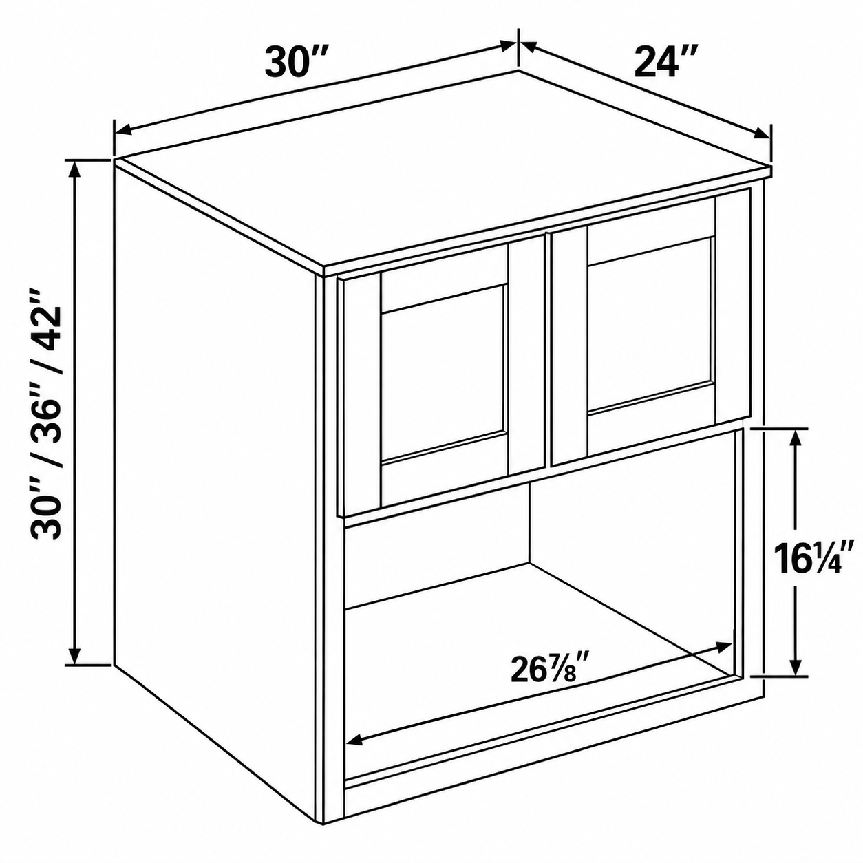Signature Shaker Microwave Wall Cabinet, 24-Inch Depth dimensions and configuration
