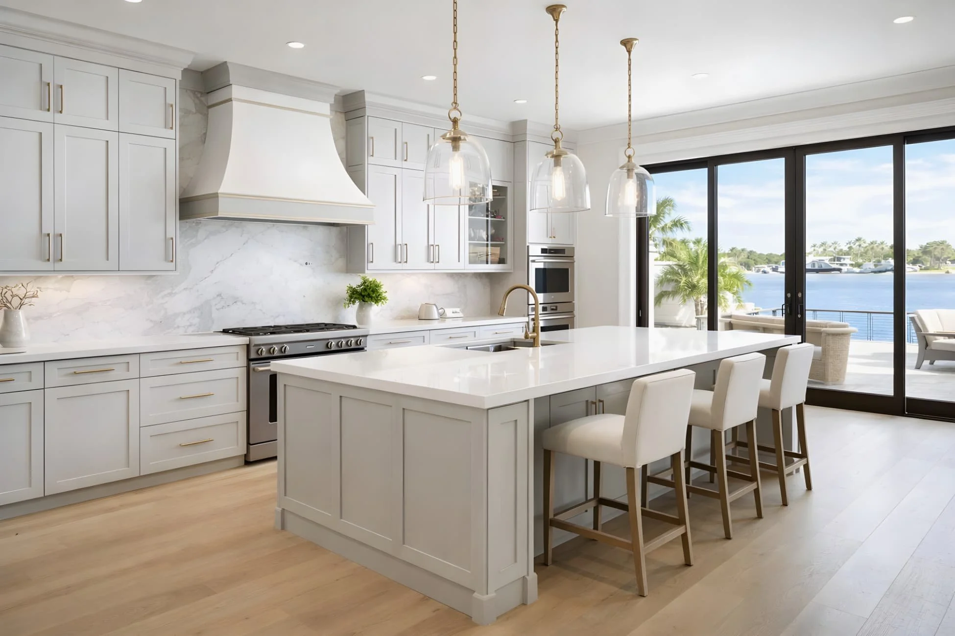 Luxury kitchen with full-height cabinetry, integrated appliances and balanced material selections