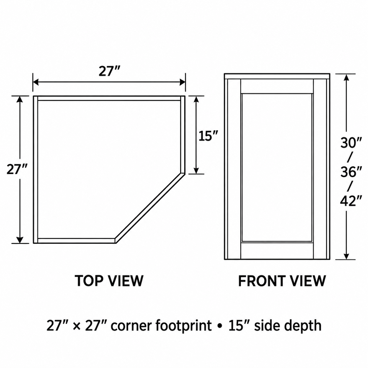 Signature Shaker 27-Inch Diagonal Corner Wall Cabinet dimensions and configuration