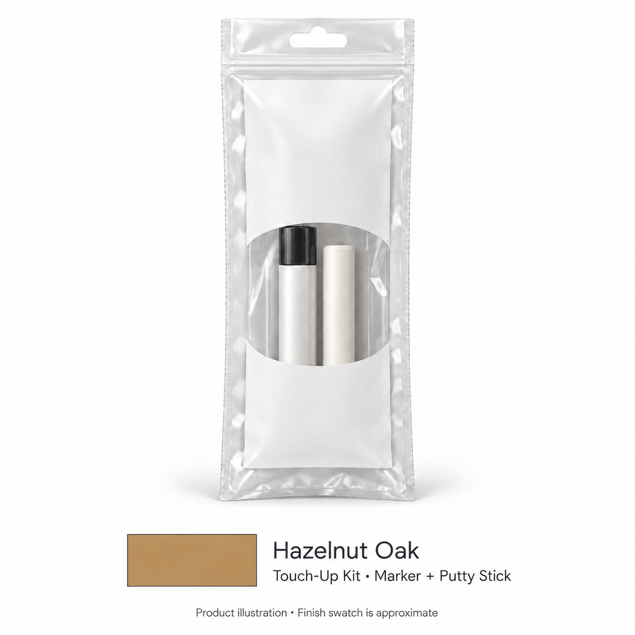 MDI Inset Touch-Up Kit for Hazelnut Oak; neutral product illustration with approximate finish swatch
