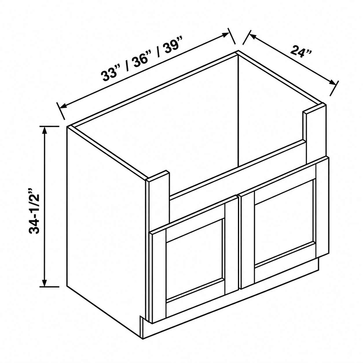 Signature Shaker Farmhouse Sink Base Cabinet dimensions and configuration