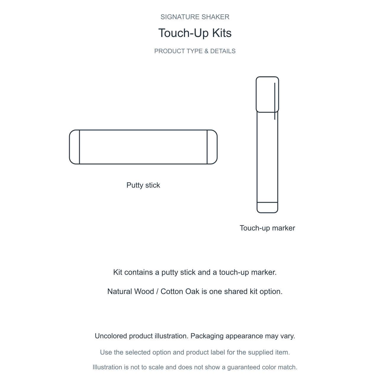 Signature Shaker Touch-Up Kits complete unbranded product illustration and details