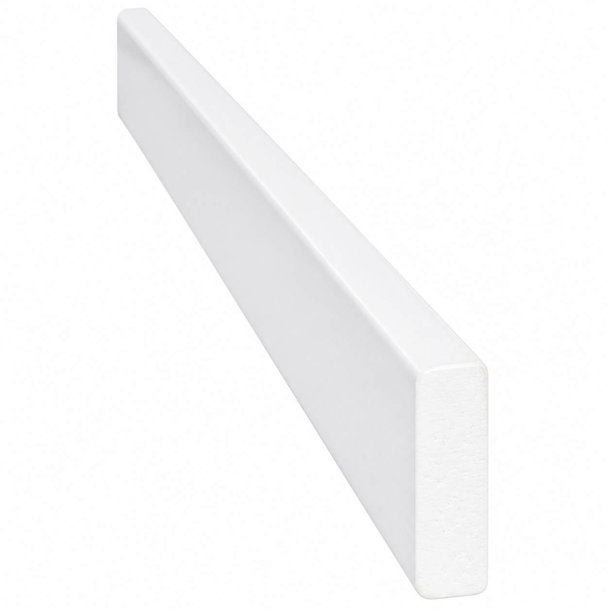 Polar White solid-birch batten moulding with a ¾-inch-wide and ¼-inch-thick profile