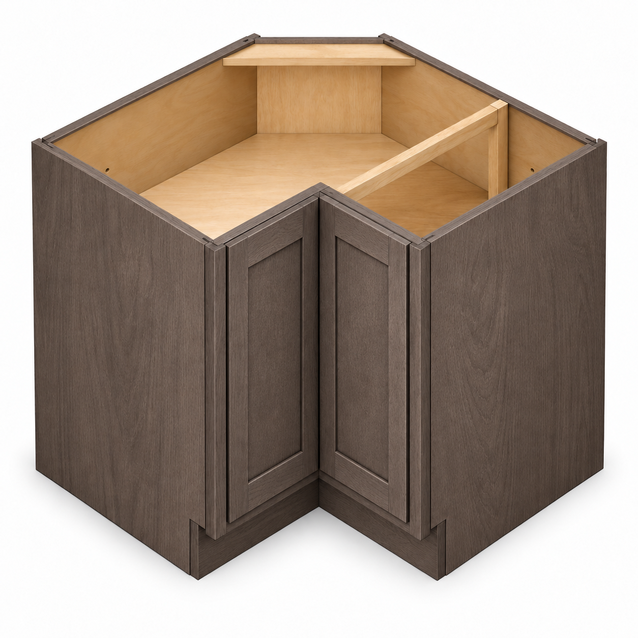 MDI Inset BER37 easy reach corner base with a bifold inset door and clipped rear corner in Truffle Brown