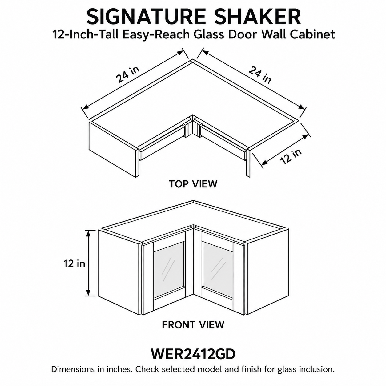 Signature Shaker 12-Inch-Tall Easy-Reach Glass Door Wall Cabinet dimensions and configuration