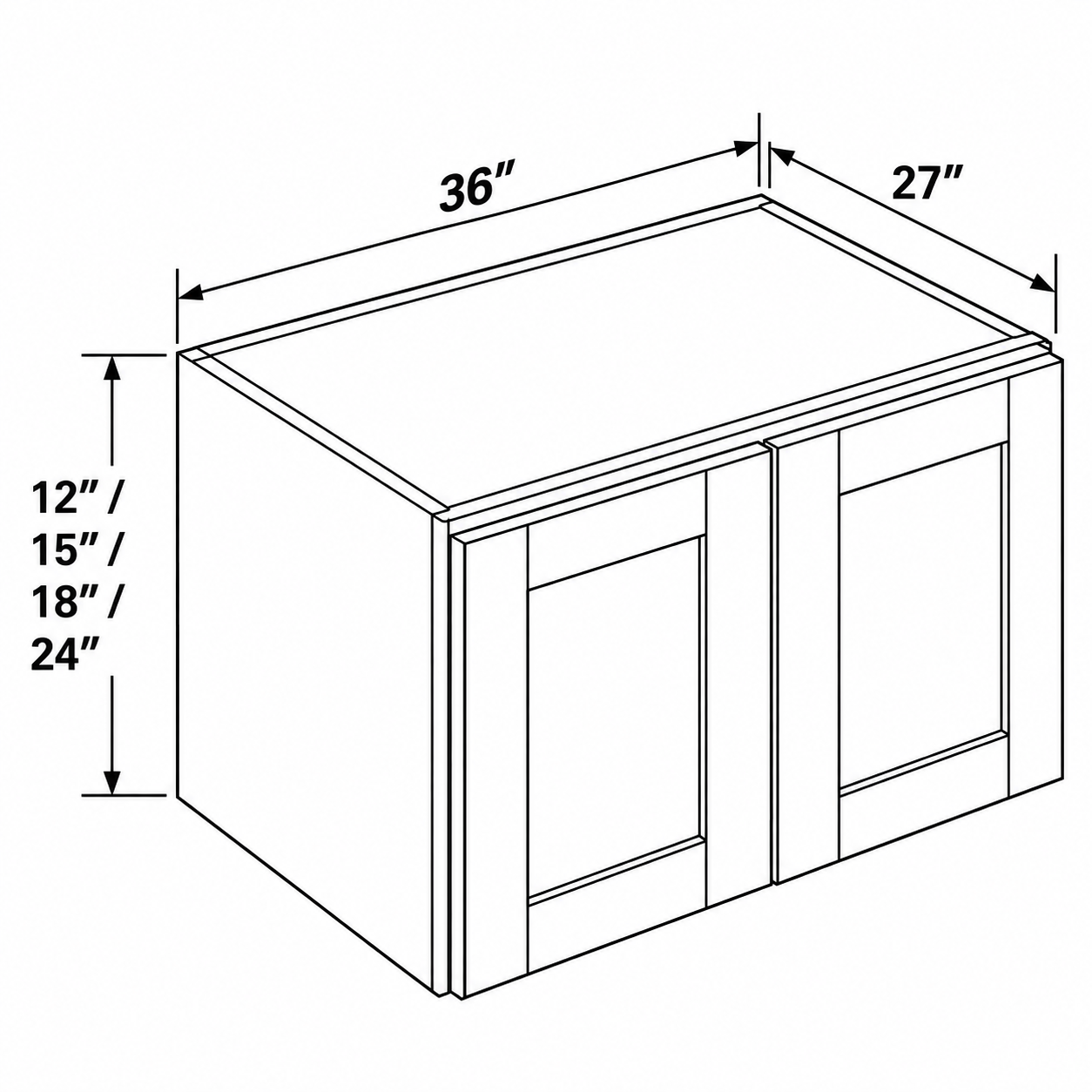 Signature Shaker 27-Inch-Deep Double-Door Wall Cabinet dimensions and configuration