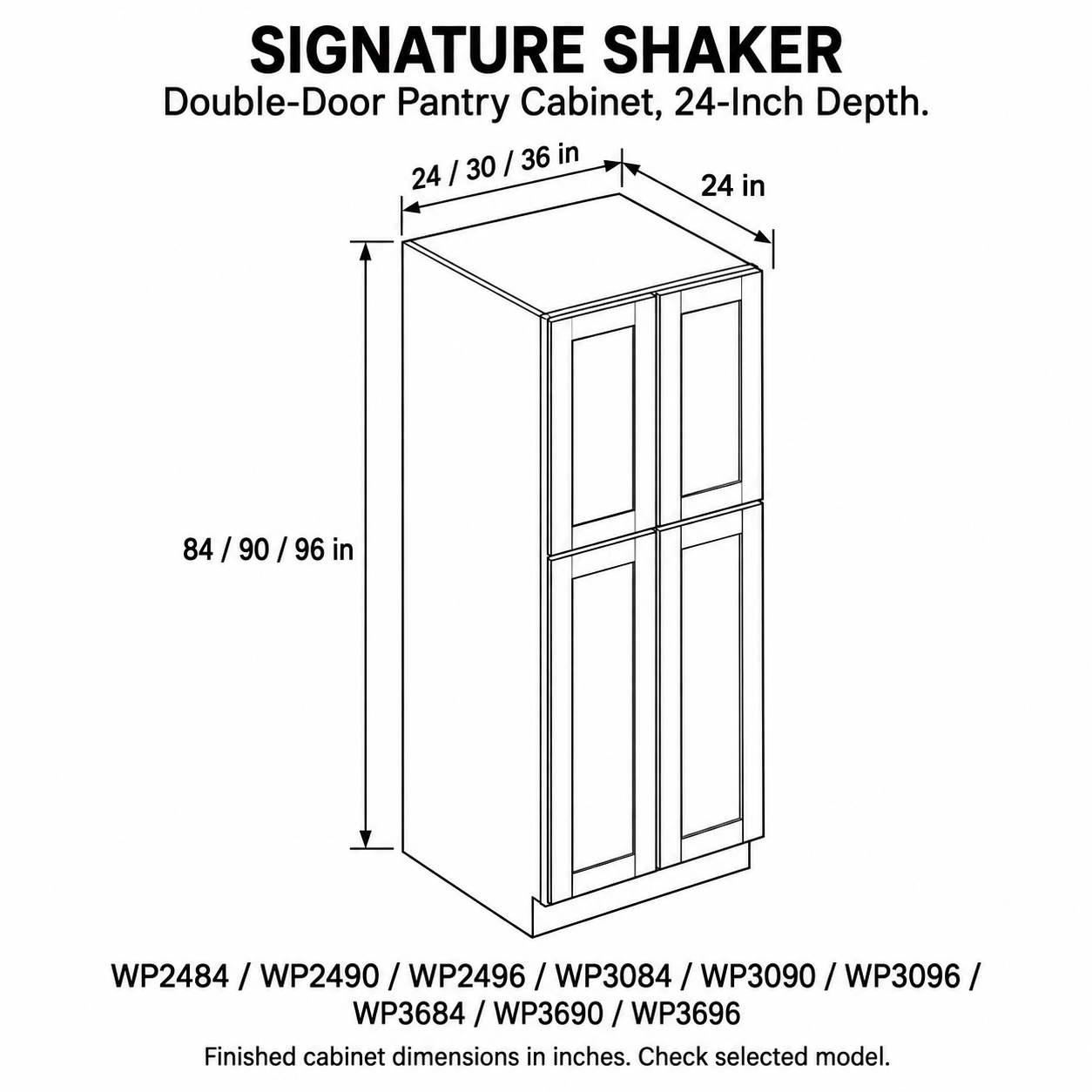 Signature Shaker Double-Door Pantry Cabinet, 24-Inch Depth dimensions and configuration