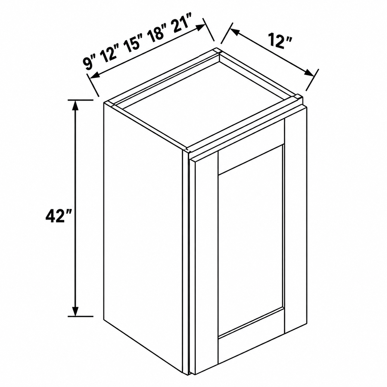 Signature Shaker 42-Inch Single-Door Wall Cabinet dimensions and available widths