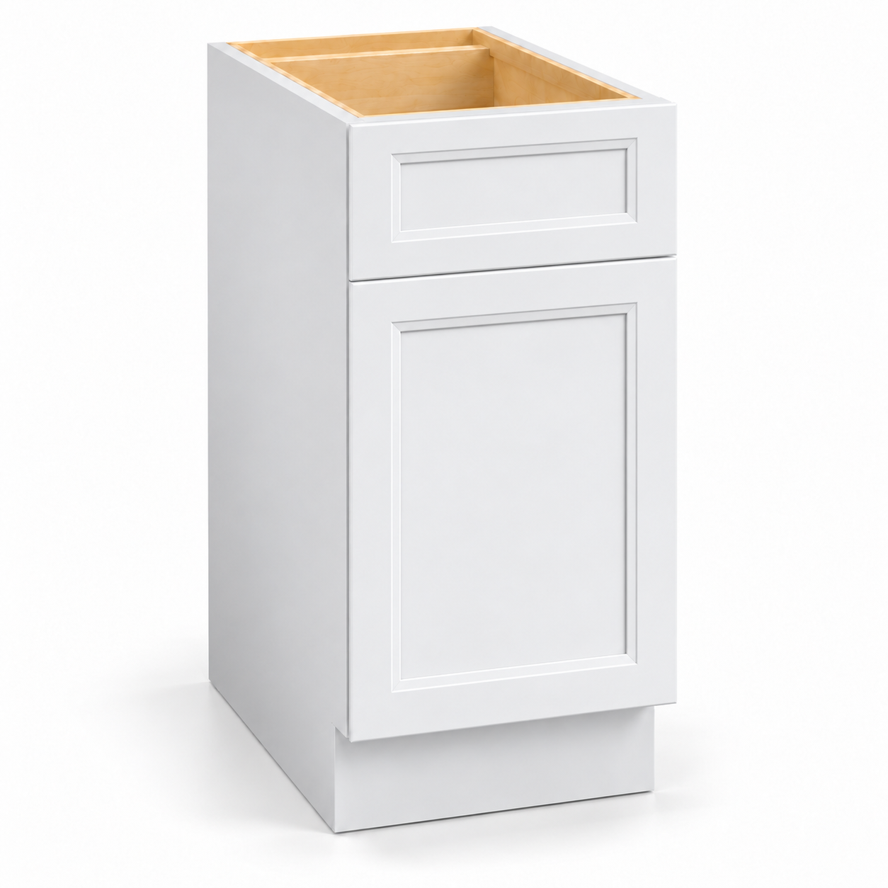 Escada White base cabinet with one recessed-panel door and one drawer, representative 18-inch size