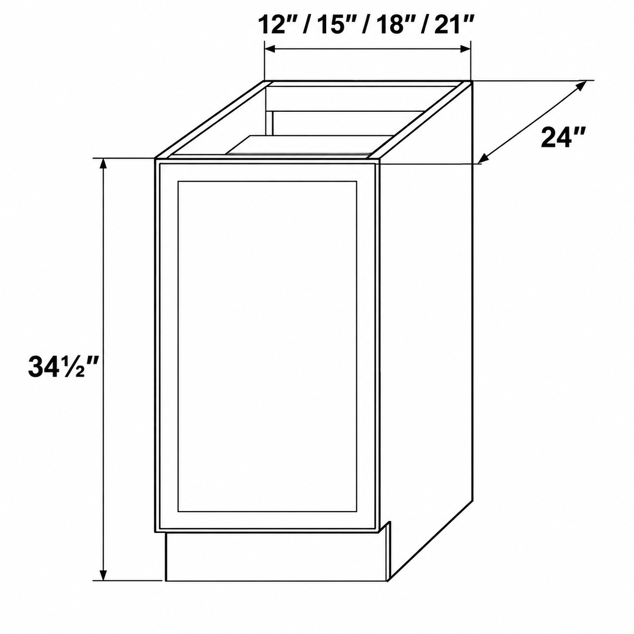 Slim Shaker Full-Height Single-Door Base Cabinet – Dimensions