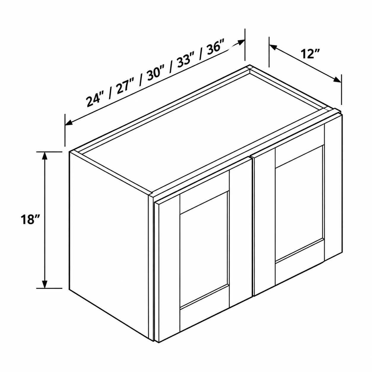 Signature Shaker 18-Inch Double-Door Wall Cabinet dimensions and configuration