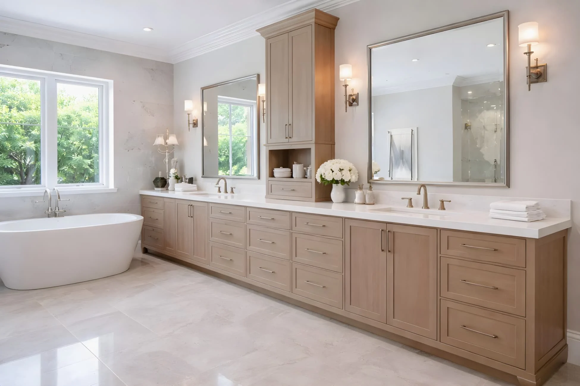 Luxury bathroom cabinets in Florida with custom vanity cabinetry, soft-close drawers, and real-wood construction