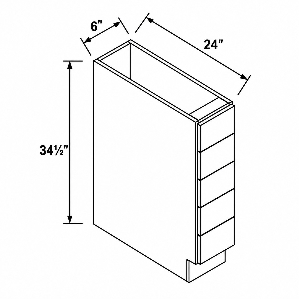 Signature Shaker 6-Inch Five-Drawer Spice Base Cabinet dimensions and configuration