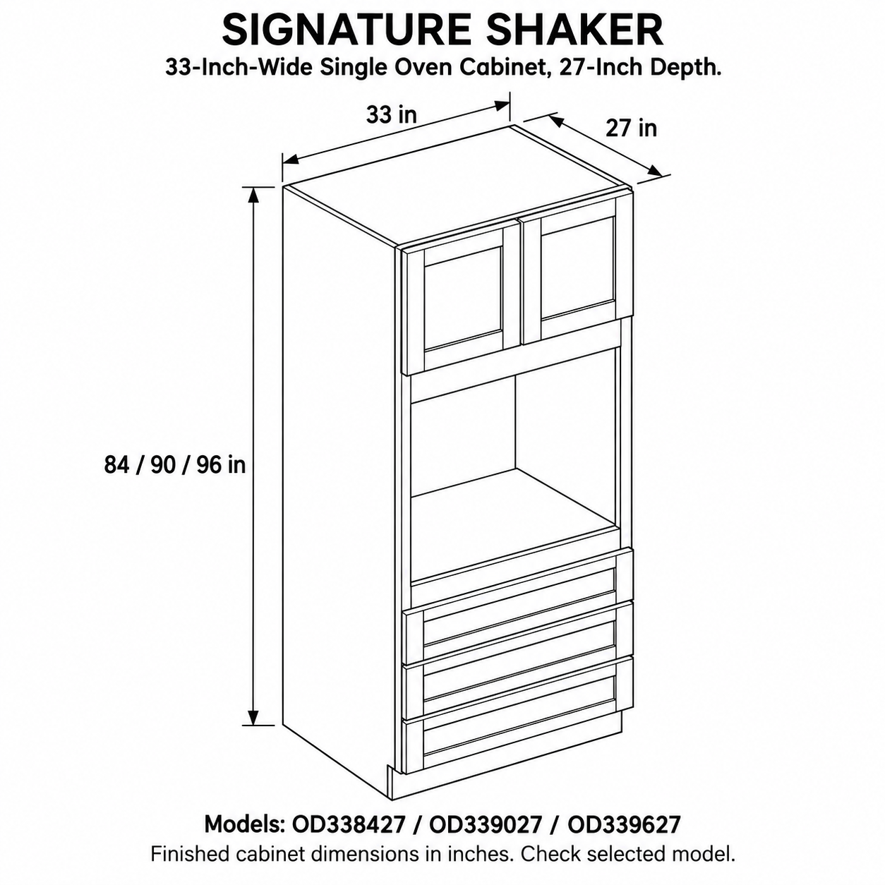 Signature Shaker 33-Inch-Wide Single Oven Cabinet, 27-Inch Depth dimensions and configuration
