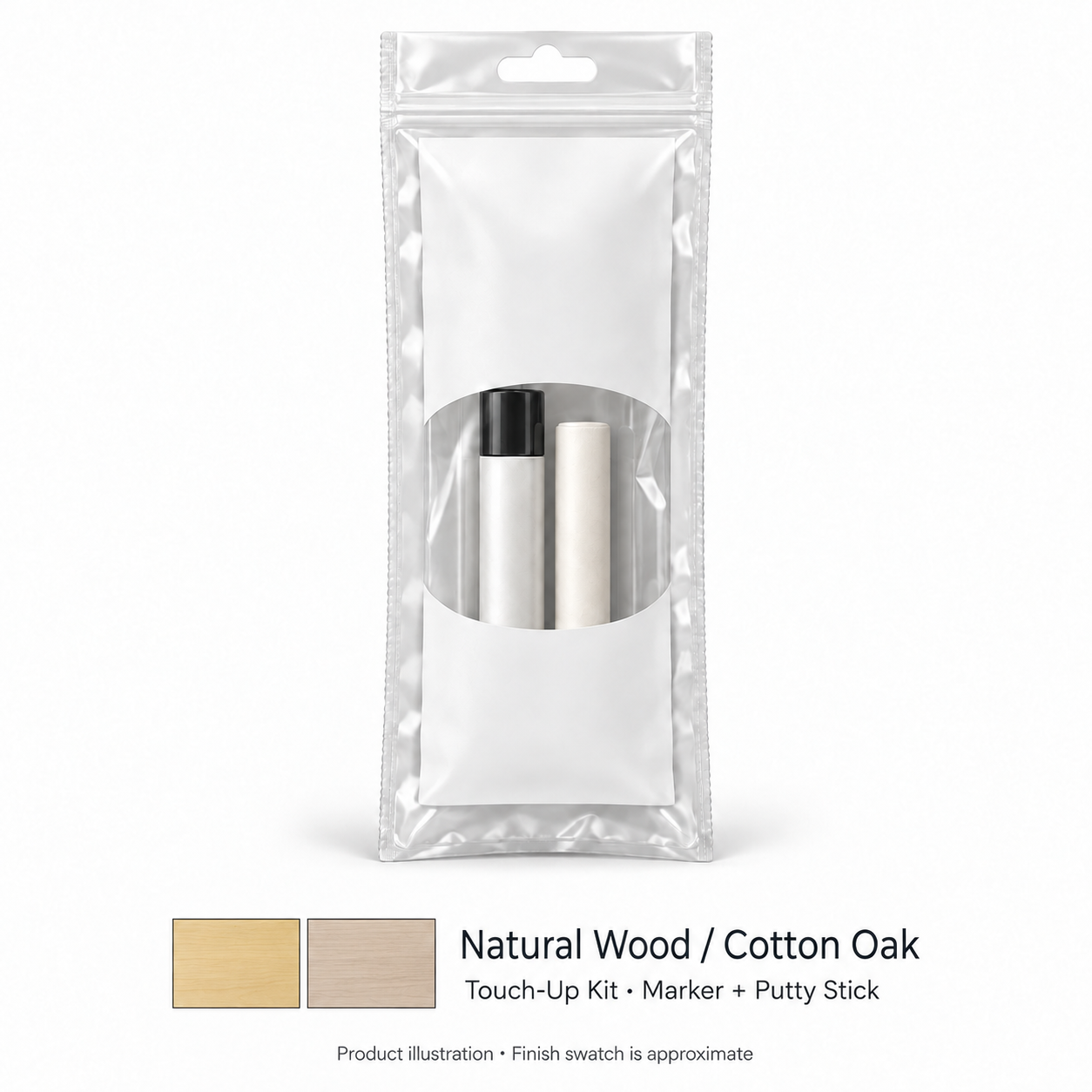 Signature Shaker Touch-Up Kits for Natural Wood / Cotton Oak; neutral product illustration with approximate finish swatch