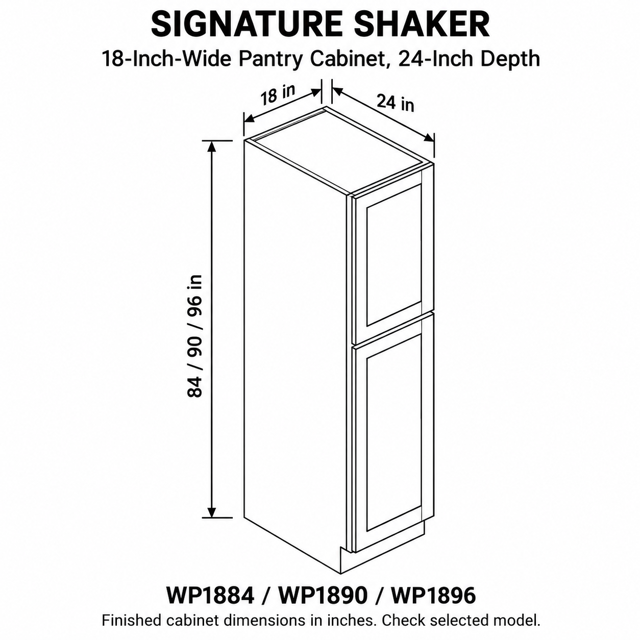 Signature Shaker 18-Inch-Wide Pantry Cabinet, 24-Inch Depth dimensions and configuration
