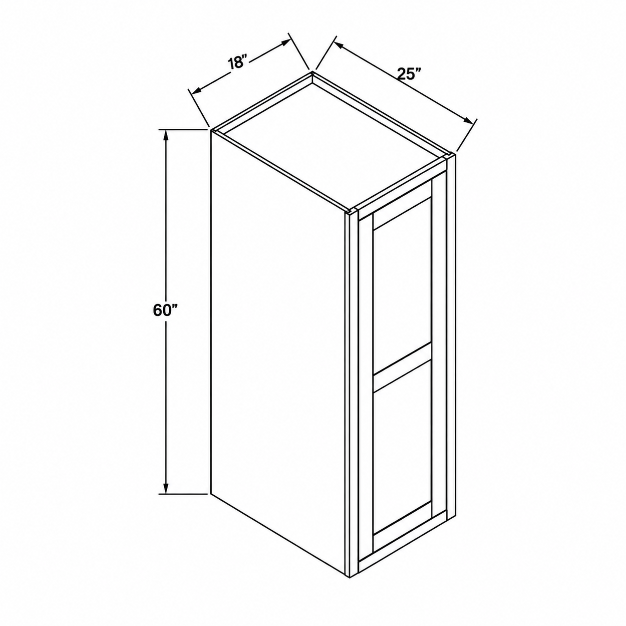 MDI Inset deep wall cabinet dimensions: 18 inches wide, 60 inches high and 25 inches deep
