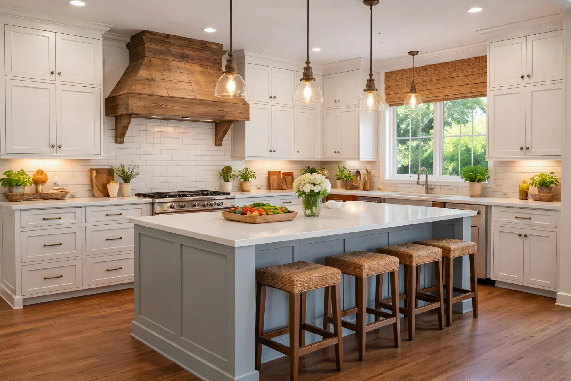 Louisiana style kitchen with white shaker cabinets, large island, and modern kitchen cabinet design inspiration