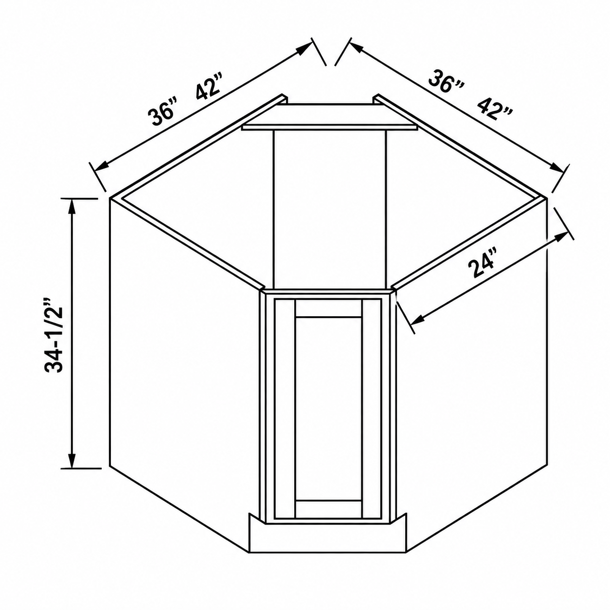 Signature Shaker Diagonal Corner Sink Base Cabinet dimensions and configuration