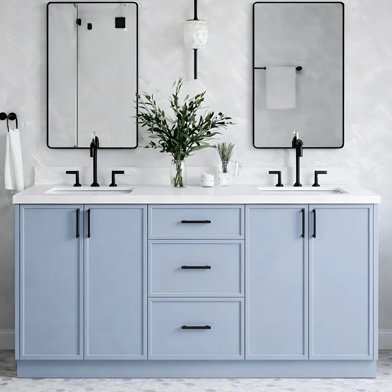 Lakeside Blue full-overlay Slim Shaker double bathroom vanity with narrow profiled doors and drawer fronts