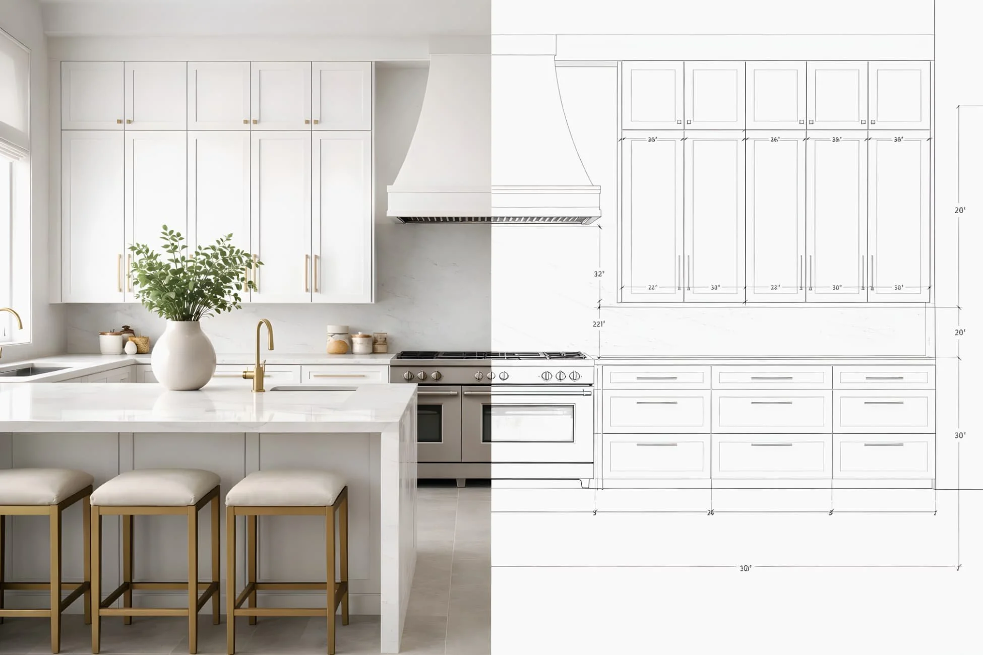 3D CAD cabinet design rendering showing kitchen layout planning and cabinet elevations