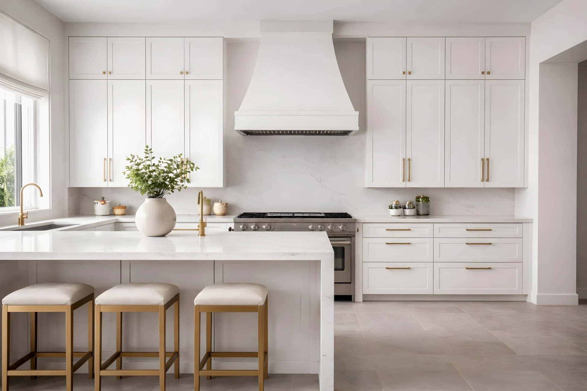 Symmetrical kitchen cabinetry layout with balanced panel alignment and integrated storage design
