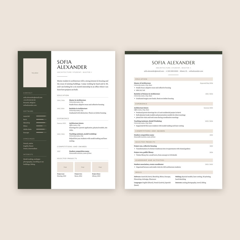 Free architecture CV and resume templates for Canva