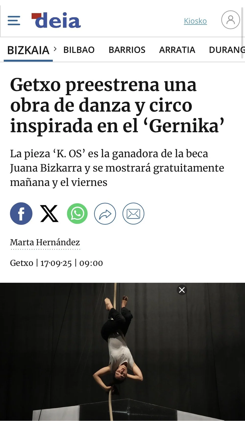 Getxo preestrena una obra de danza y circo inspirada en el ‘Gernika’