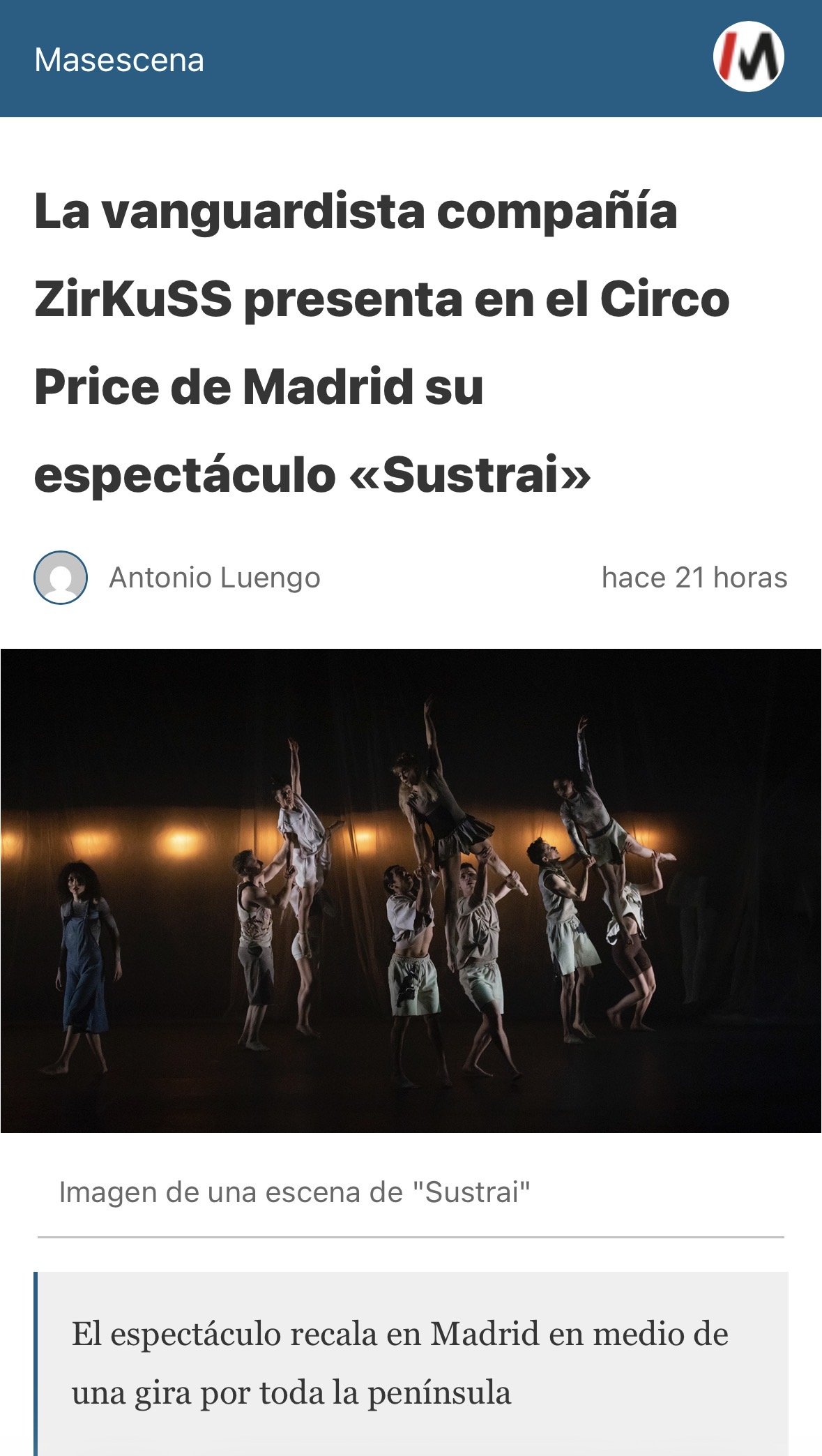 La vanguardista compañía ZirKuSS presenta en el Circo Price de Madrid su espectáculo «Sustrai»