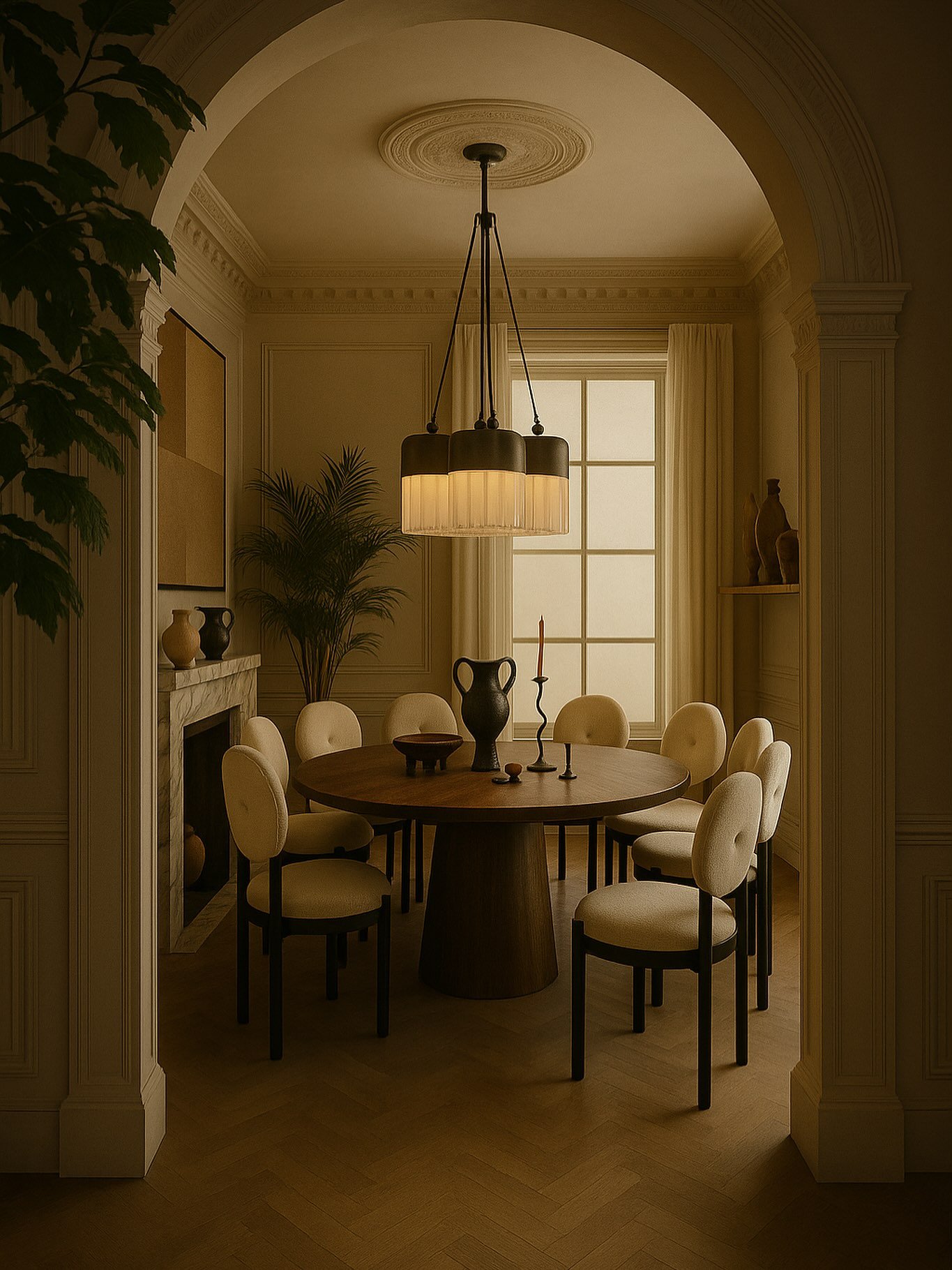 The dining room at our Sloane Square townhouse project: seen here from the kitchen, and still evolving. Deciding whether to implement an arched doorway. We&rsquo;re going to be creating an open plan kitchen dining abd lounge area which involves some 