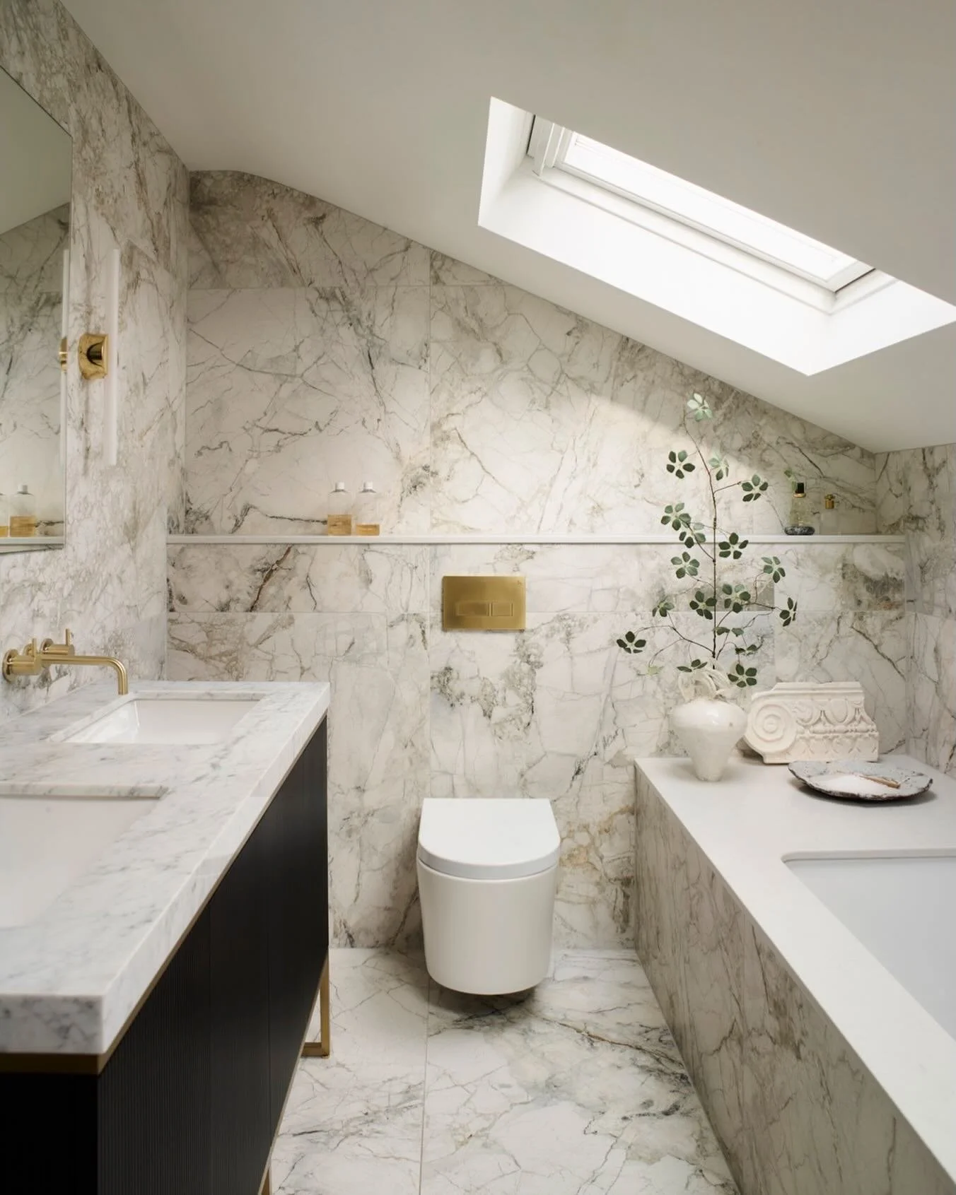 The Principal en-suite at our Chelsea Arches mews house - this was for our fun clients, a young couple&rsquo;s first home together. The bathroom needed to feel special, a place to get ready each morning and a place to relax. The bathroom also has a l
